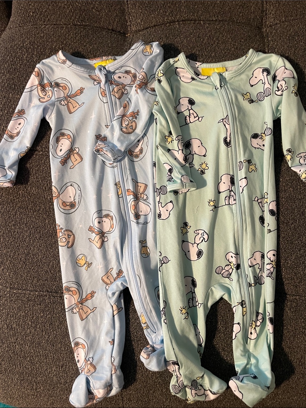 Peanuts Snoopy Print Kids One-Piece Footed Pajamas - Blue & Mint